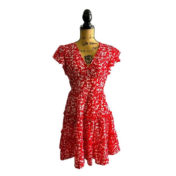 SHEIN Red Frenchy Ditsy Floral Knot Backless A-Line Dress Size Large NWOT 10 371 - Picture 9 of 9